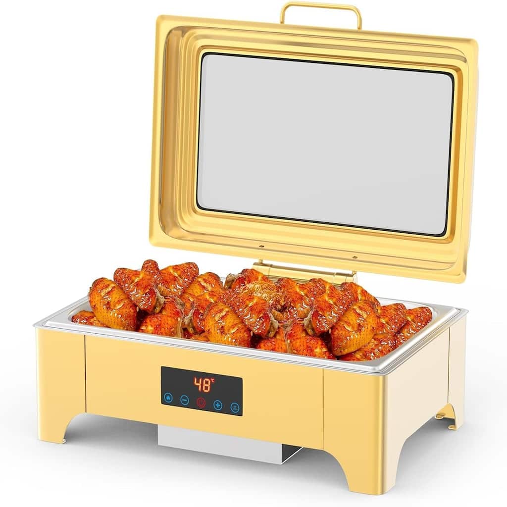Electric Chafing Dish 9QT Full Size Touch Screen Chafing Dishes for Buffet Roll Top Set Food Servers and Warmer Gold - 9L
