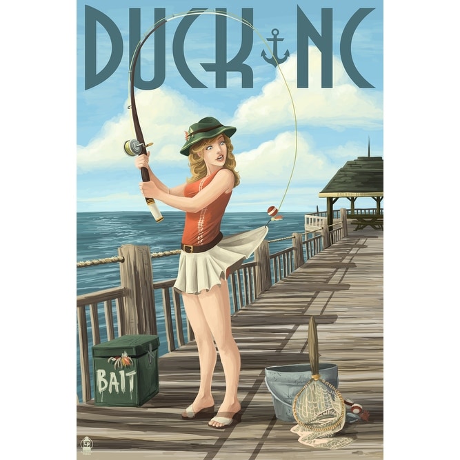 Duck, NC - Pinup Girl Fishing - LP Artwork (100% Cotton Towel