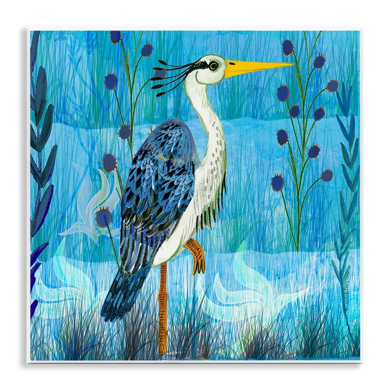 Stupell Standing Crane with Blue Tones Wall Plaque Art Design By Kay Widdowson - 12 x 12