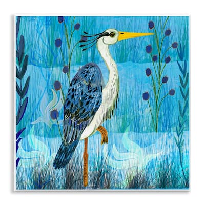 Stupell Standing Crane with Blue Tones Wall Plaque Art Design By Kay Widdowson