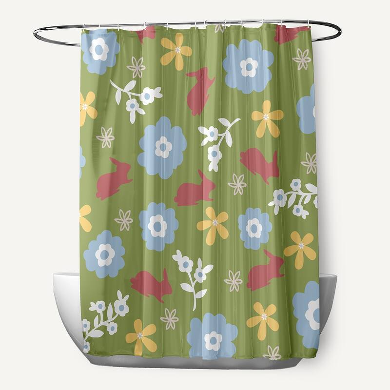 Flowery Love with Bunnies Shower Curtain - Apple Green