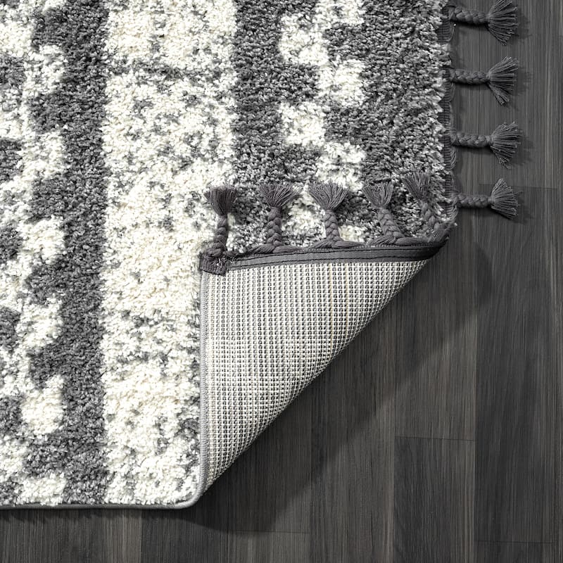 Abani Willow WIL210A Contemporary Grey and Ivory Geometric Shag Area Rug