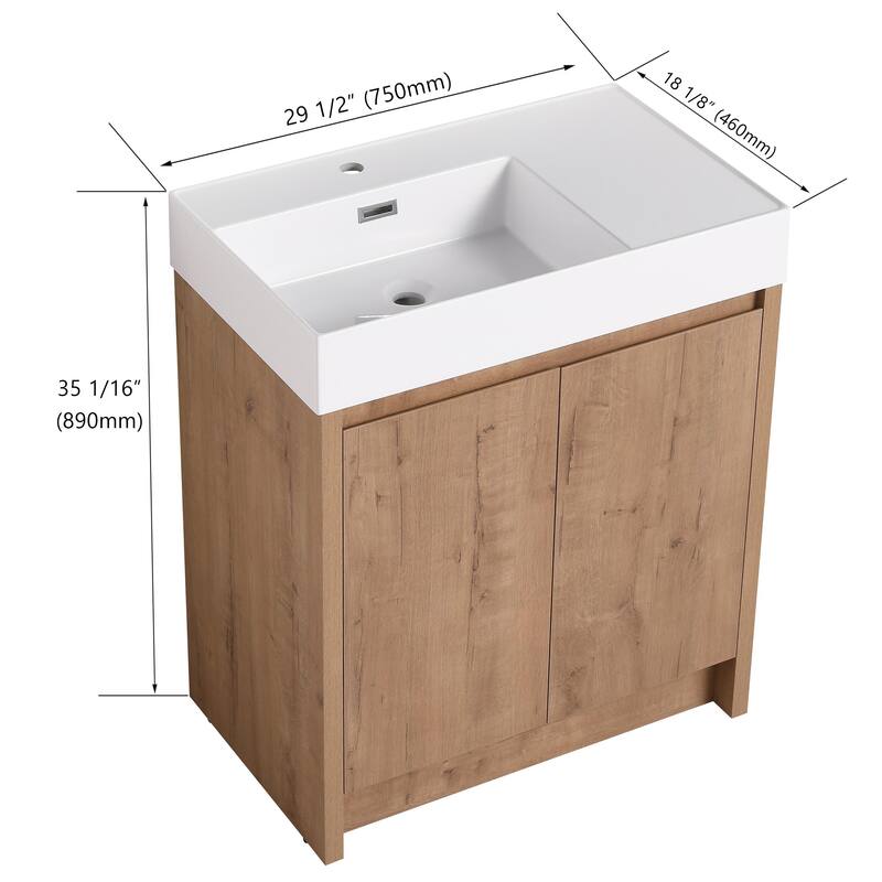 Bathroom Vanity With Sink In 24/30 Inch, Freestanding Bathroom Vanity With Soft Close Door And Adjustable Shelves