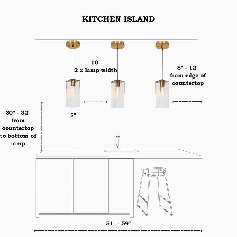 Elegant Gold 1-Light Modern Water Rippled Glass Kitchen Island Pendant Light for Dining Room - 5"W x 13.5"H