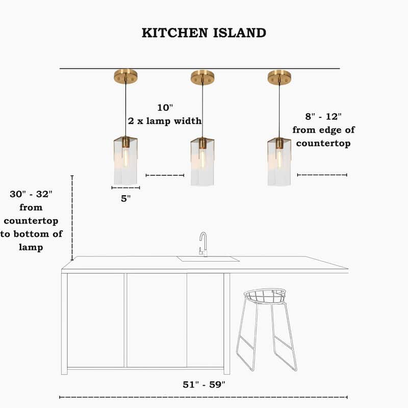 Ottilie Modern Glam Gold 1-Light Cuboid Water Ripple Glass Kitchen Island Pendant Light for Dining Room