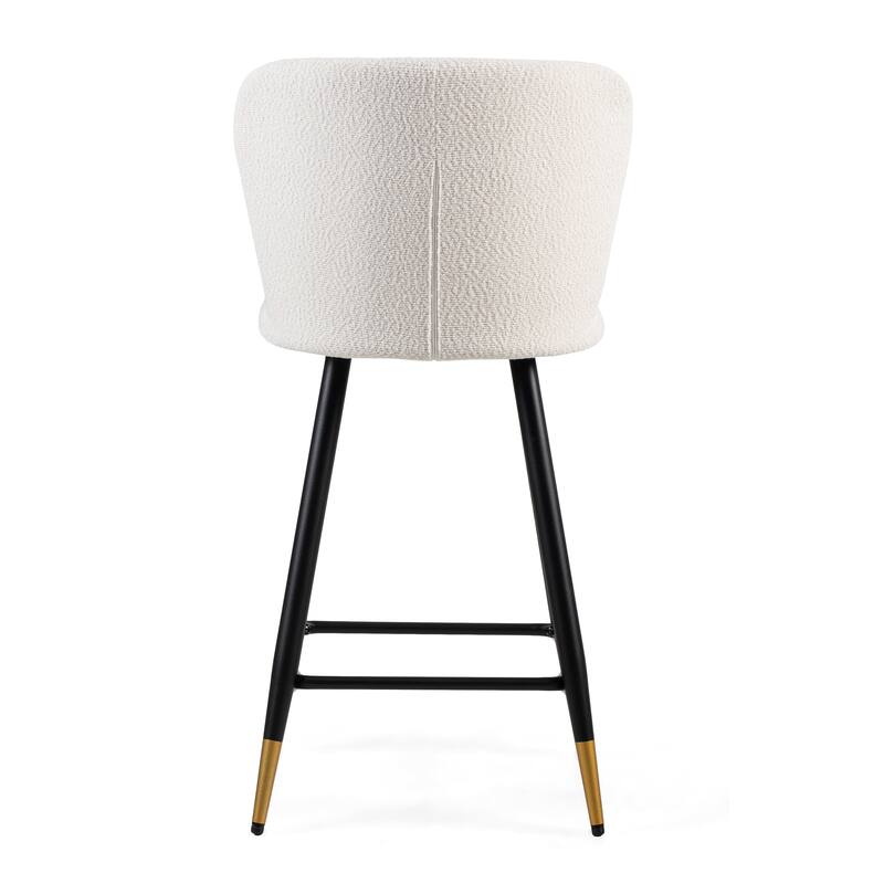25.79'' modern style barstool, with white seats, black metal legs, and gold - tipped ends, Set of 2