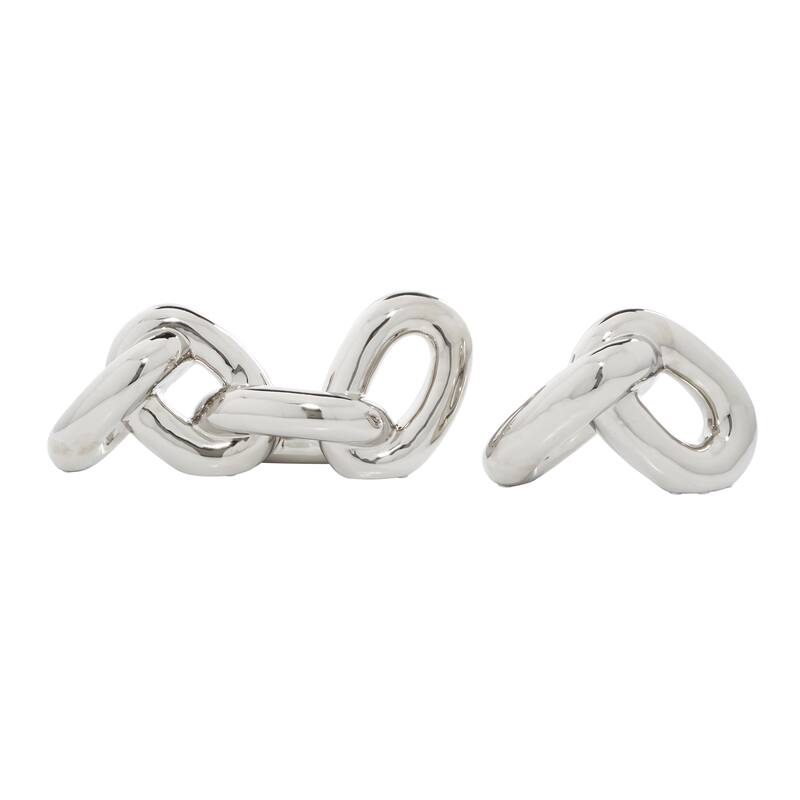 CosmoLiving by Cosmopolitan Silver Porcelain Ceramic Chain Decorative Sculpture (Set of 2)
