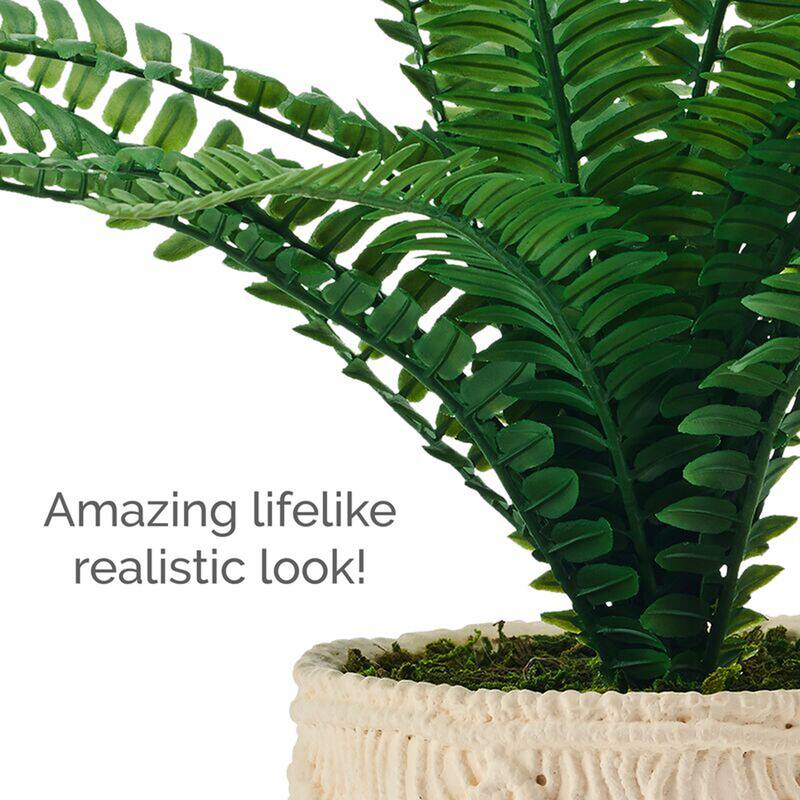 Elements Artificial Fern Greenery in a Beige Etched Pot, 18 Inch - N/A