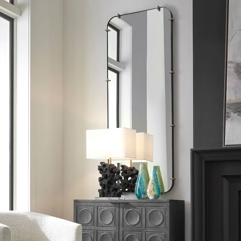 Industrial Styles Rectangular Dressing Wall Mirror - 73.5" - Antiqued Brushed Gold Finish