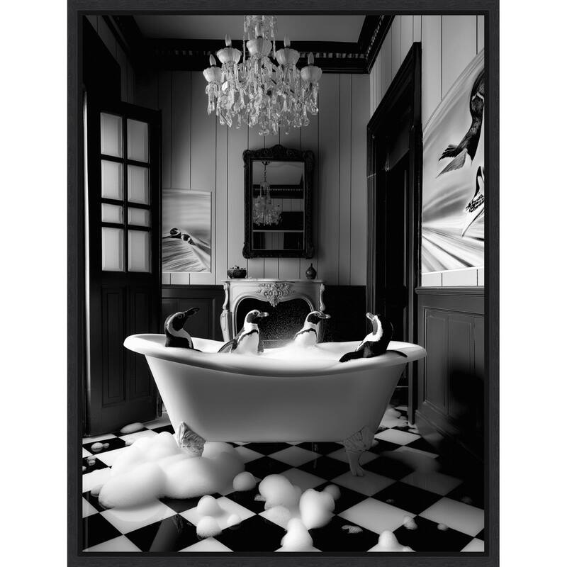Penguin Spa Day by Niky Rahner Framed Canvas Wall Art