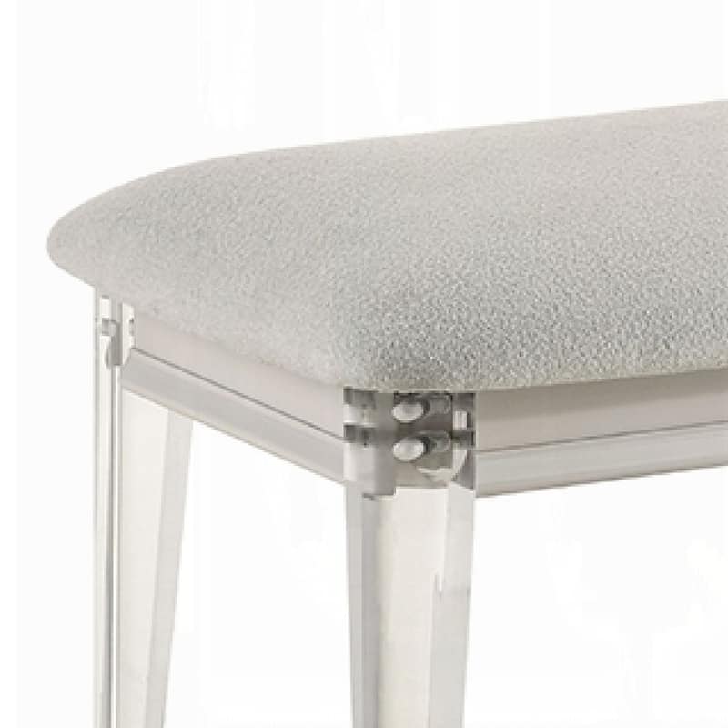 Veda Accent Bench, Light Gray Boucle, Pearl White Wood Finish, 54 Inch