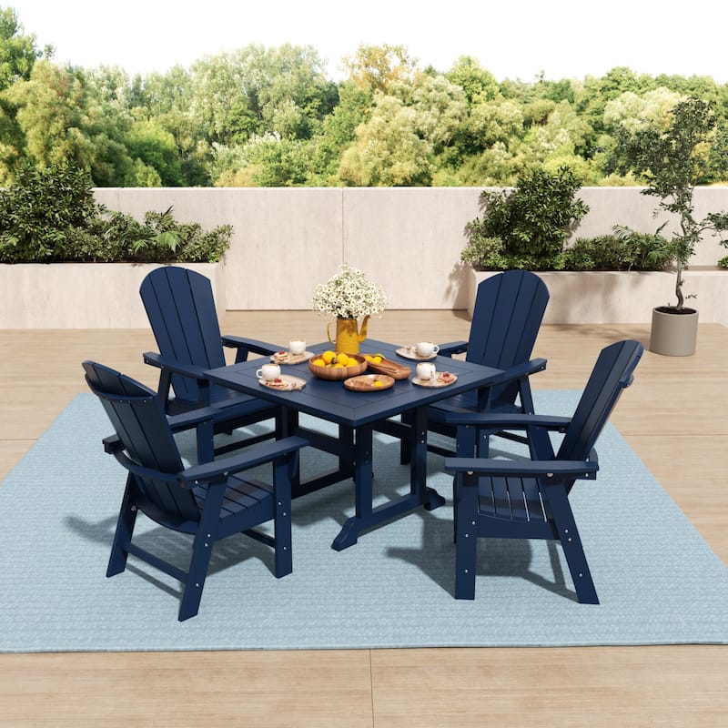 Laguna Hdpe All Weather Outdoor Patio Square Adirondack Dining Chairs Set (5-Piece Set) - Navy Blue