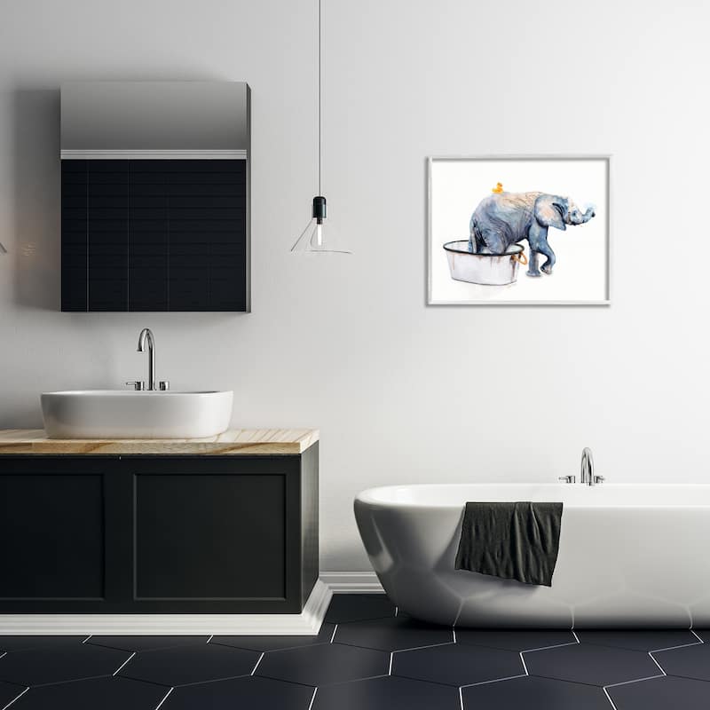 Stupell Charming Rustic Elephant In Bubble Bath Painting Framed Wall Art
