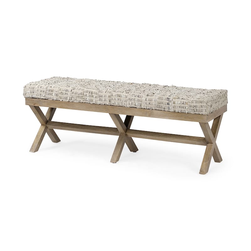 Solis Black & Cream Upholstered Patterned Seat Accent Bench - 50"W x 16"D x 18.5"H - Beige