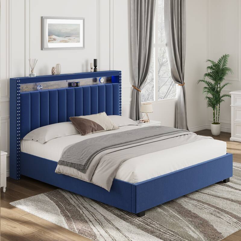 FULL Luxury Gas Lift Storage Bed with RF LED Lights