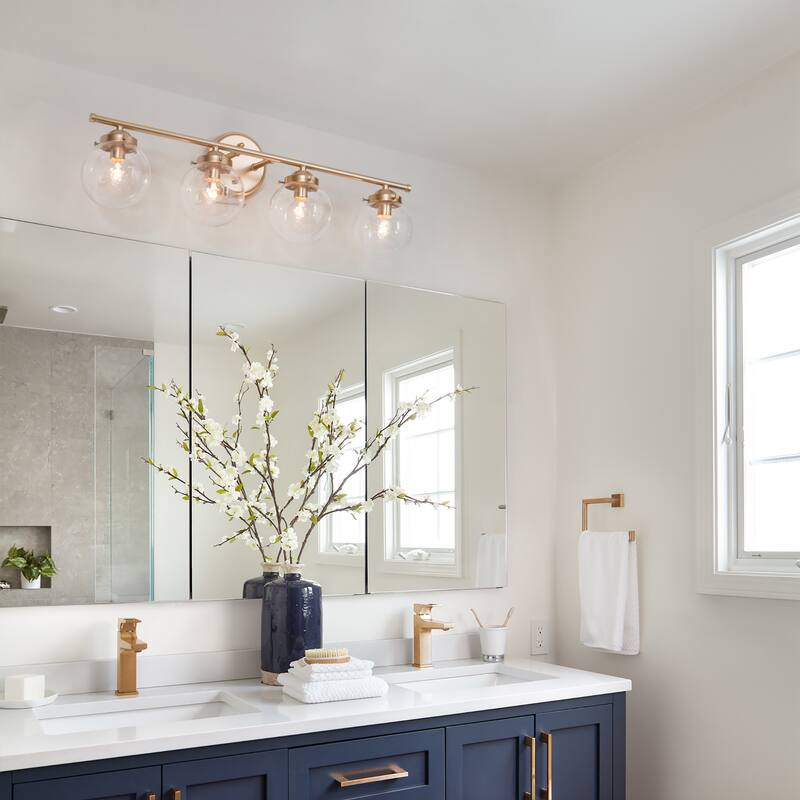 Bela Modern 3-Light Gold Globe Glass Bathroom Vanity Light Dimmable Wall Sconce