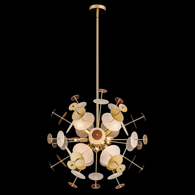 9-Light Modern Gold Linear Sputnik Starburst Textured Glass Chandelier - 27.5 in. W