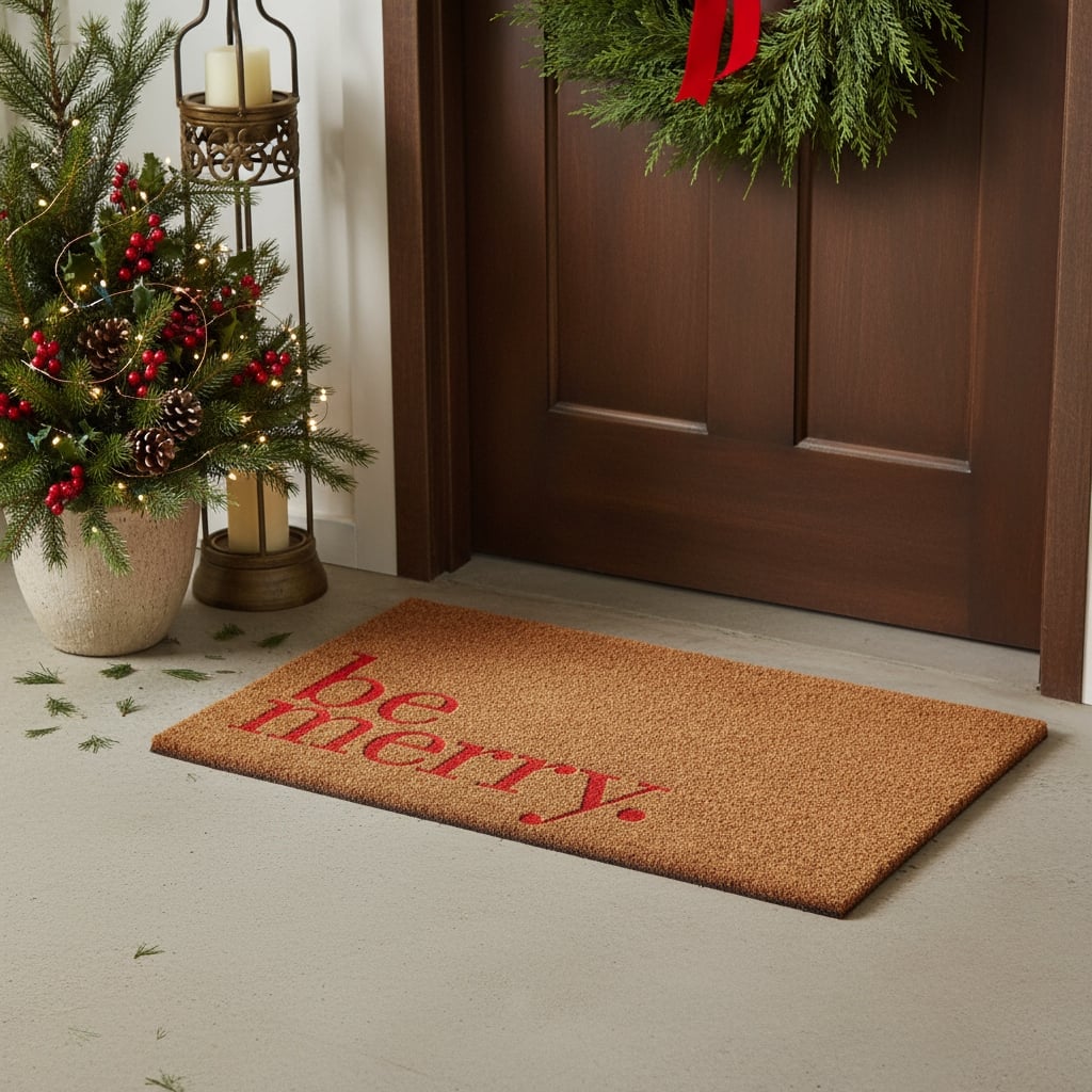 HomeRoots 17" X 29" Brown And Red Christmas Outdoor Coir Door Mat - 17.00' X '29.00