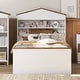 preview thumbnail 3 of 16, Twin Size House-Shaped Wooden Bed with Storage Shelf on the Headboard, Built-in Two Storage Drawers, Brown