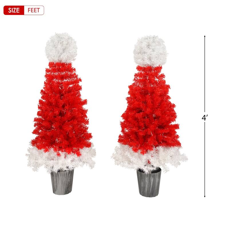 Festive Santa Hat Style Christmas Tree Set, Pre-Lit with 300 LED Lights