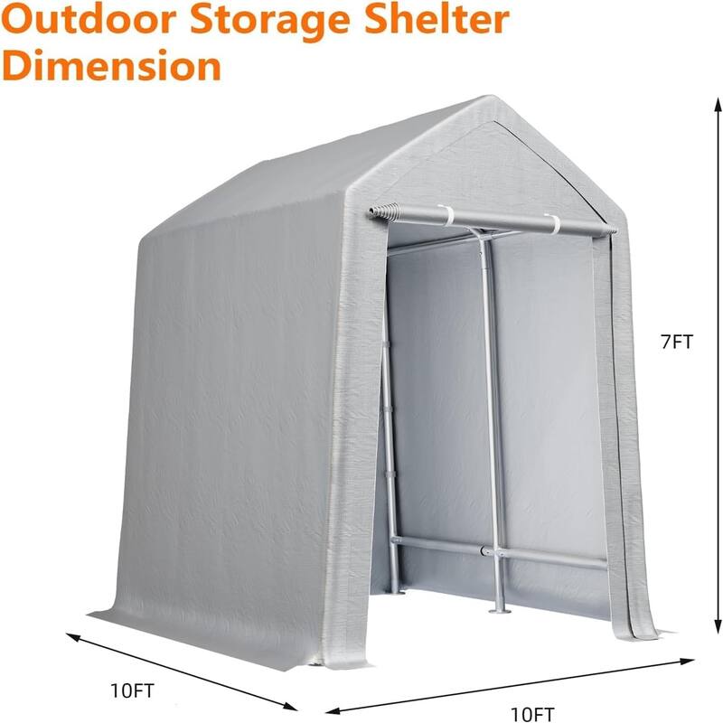 10x10 ft Heavy-Duty Outdoor Storage Shelter Portable Garage Tent with Steel Frame and Waterproof Cover