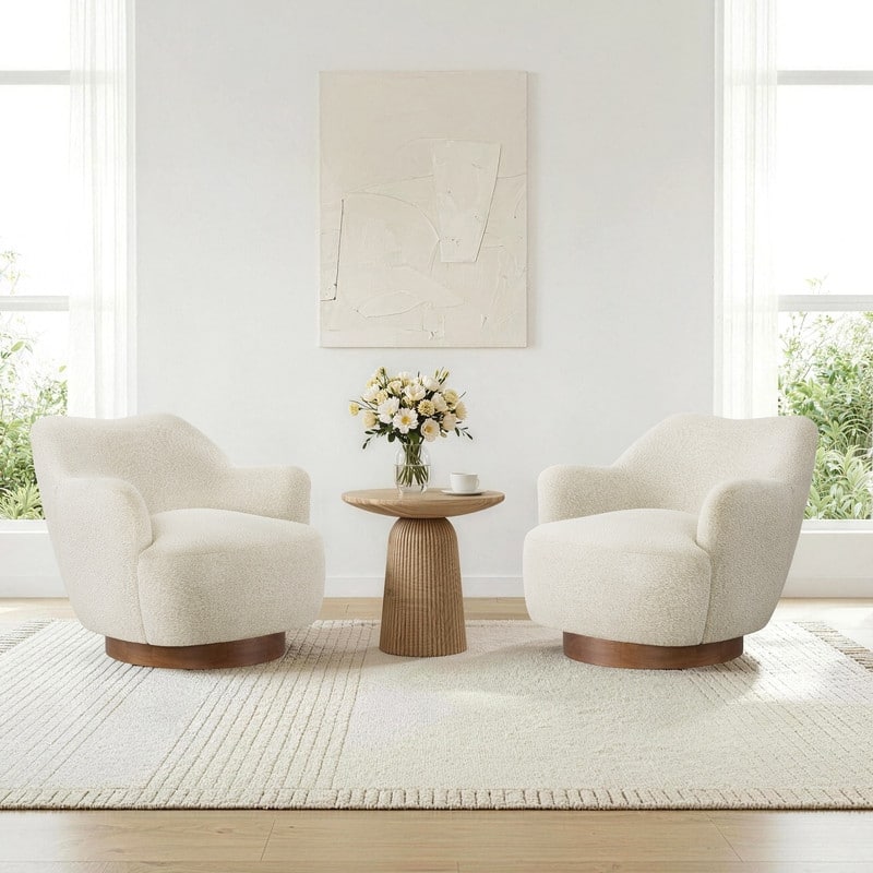 Spruce & Spring Modern Upholstered Swivel Accent Chair with Wood Base - Set of 2 - Beige