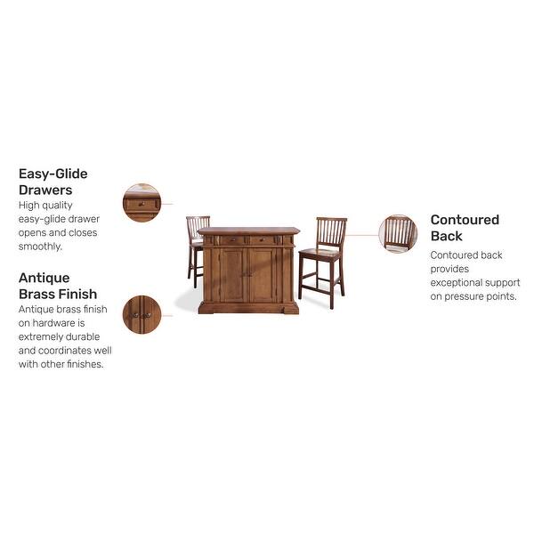 Homestyles Americana Cottage Oak 3-Piece Kitchen Island Set