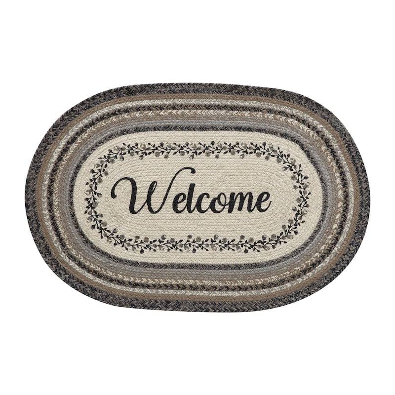 Floral Vine Jute Oval Rug Welcome w/ Pad 20x30