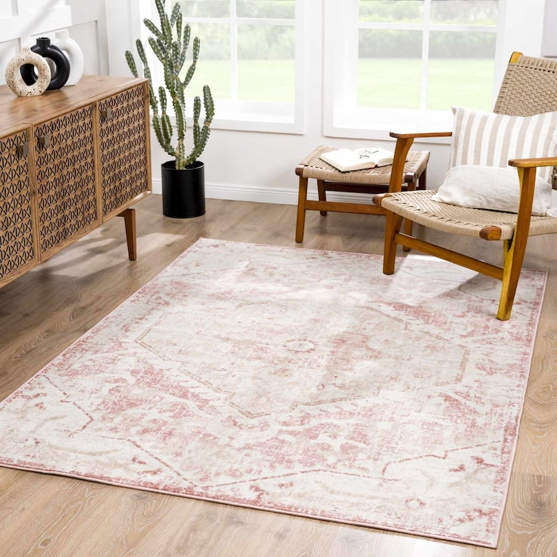Hauteloom Leonora Hallway, Kitchen Runner Rug - Pale Pink, Plum, Peach - 2'7" x 10' - 3'11" x 5'7" - Pale Pink, Plum, Peach / Leonora