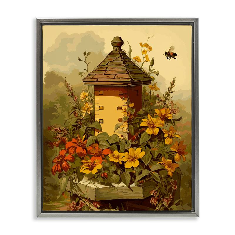 Stupell Bees & Floral Architecture Framed Floater Canvas Wall Art Design by Lil' Rue
