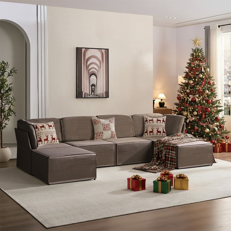 Mixoy Oversized Modular Sectional Sofa, U/L-Shaped Couch with Deep Seat, Ottoman, Convertible Modern Linen Sleeper Sofa Bed