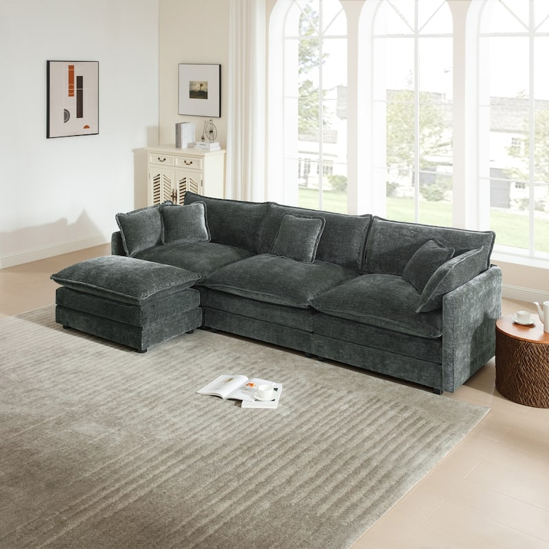 Cloud Chenille Upholstered Modular Sectional Sofa with DIY Combination Design - Gray 3-Seater Sofa+Ottomans