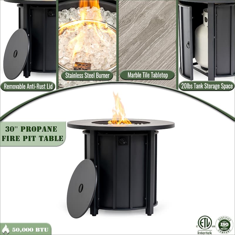30" Propane Round Steel Gas Fire Pit with 50000 BTU