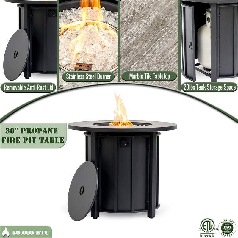 GDFStudio - Modern Outdoor 30" Propane Gas Fire Pit Table with Mosaic Ceramic Top & Removable Anti-Rust Lid, Cover Included