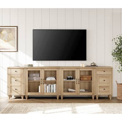 Farmhouse TV Stand with Glass Door, Oak