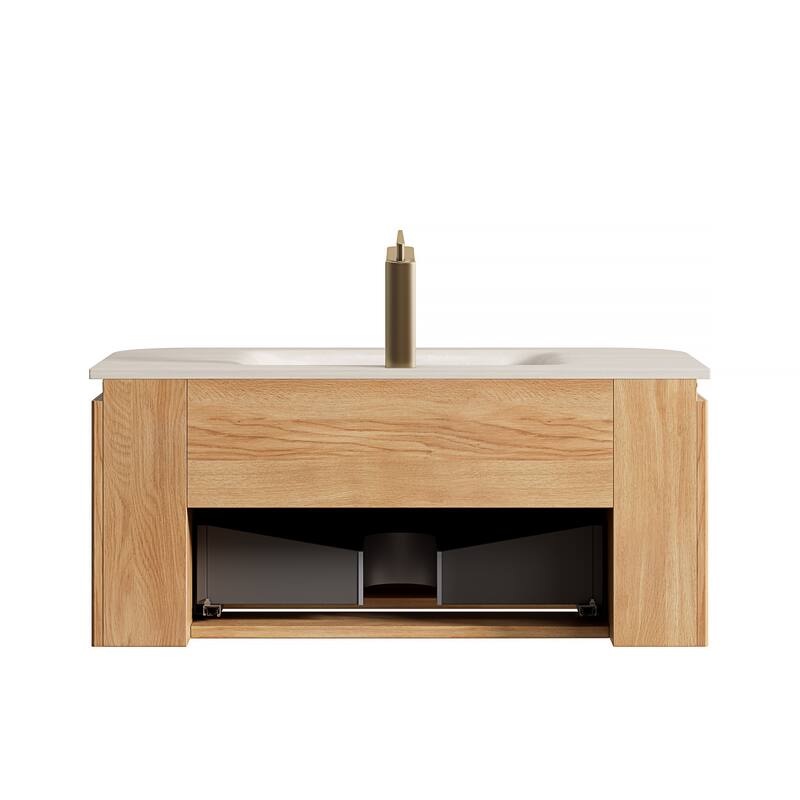 36" Pre-Assembled Floating Bathroom Vanity with Sintered Stone Sink & Sensor Light