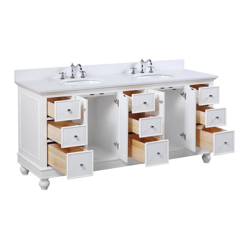 KitchenBathCollection Bella 72" Double Bathroom Vanity with Quartz Top