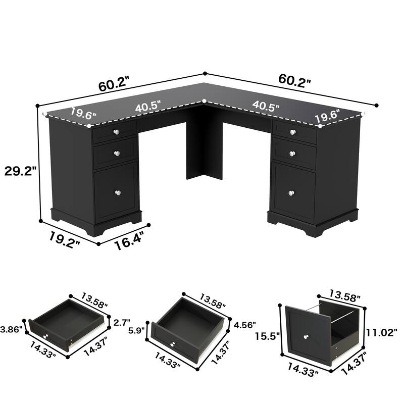 Farmhouse L Shaped Executive Desk Home Office Desk with File Drawer