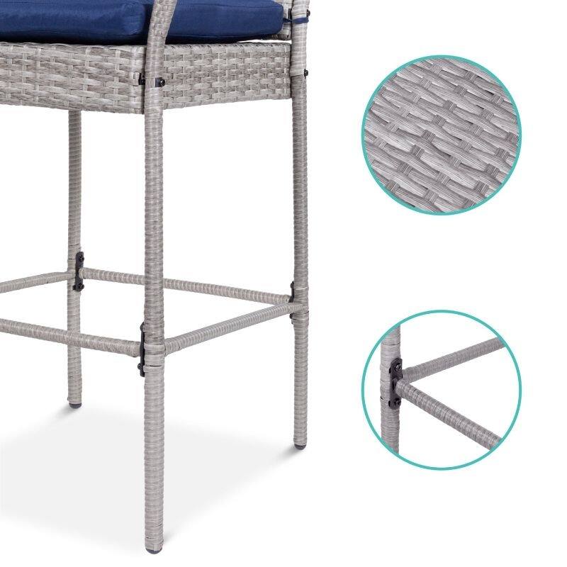 Set of 2 Indoor/Outdoor Wicker Bar Stools w/ 2 Cushions - 20 inches L x 18.75 inches W x 46 inches H