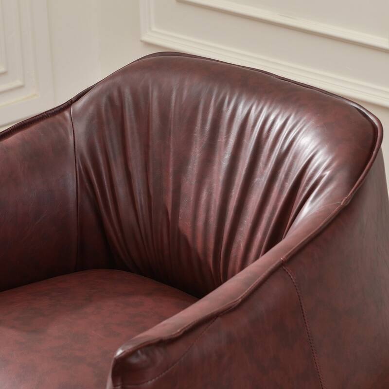 KINWELL 33" Wide Faux Vegan Leather Upholstery Barrel Accent Chair