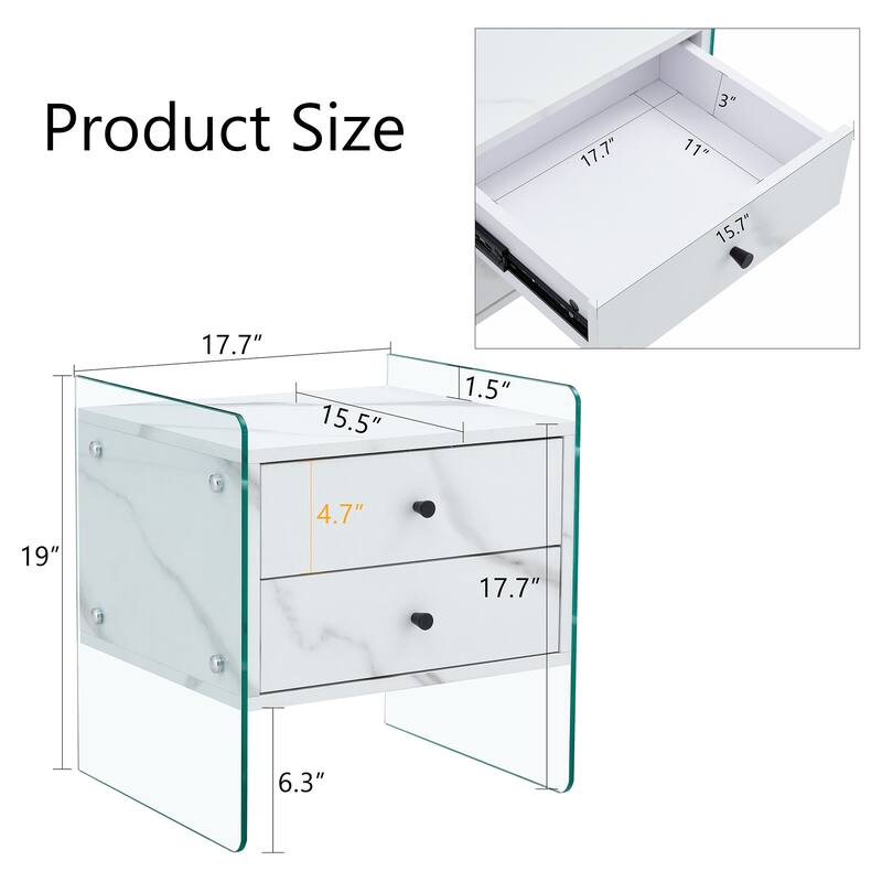 17.7" Modern Square Coffee Table with 2 Drawers and Tempered Glass Legs for Living Room