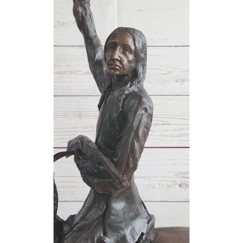 Buffalo Signal By Frederic Remington Bronze Native American Sculpture Statue 33 Inches X 26 Inches