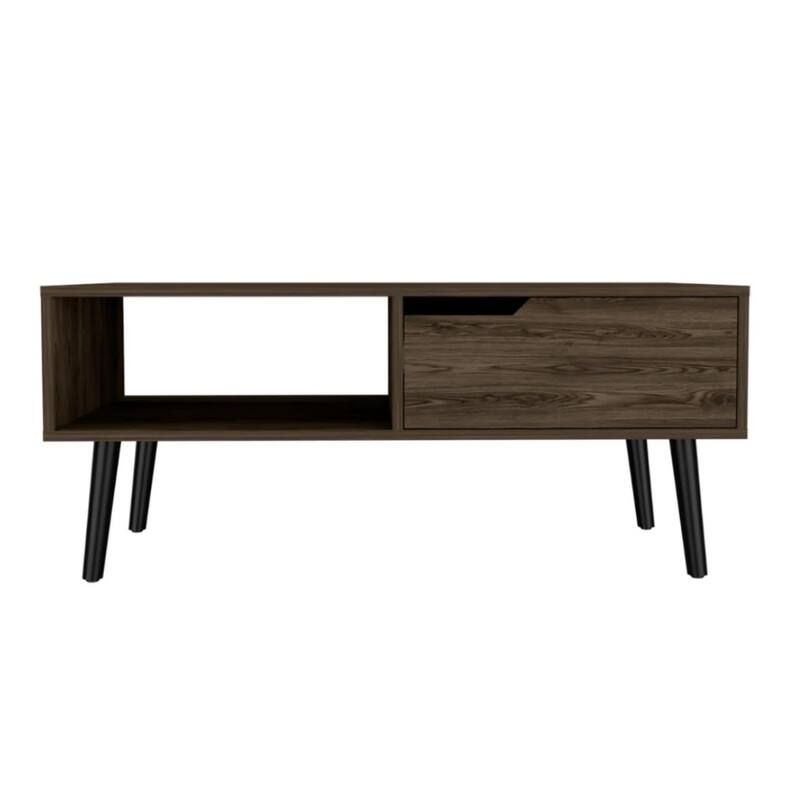 40-Inch Coffee Table with Functional Storage Brown and Black Design Rectangular Wooden Table with Shelf and Drawer