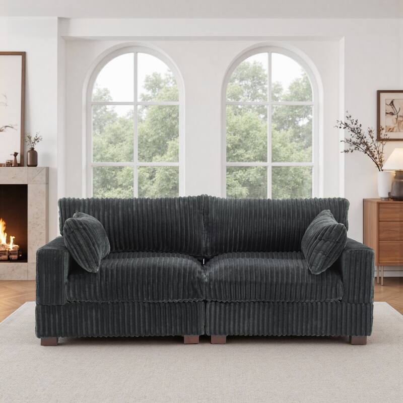 Plush Corduroy Upholstered Modular Sectional Sofa with Pillows