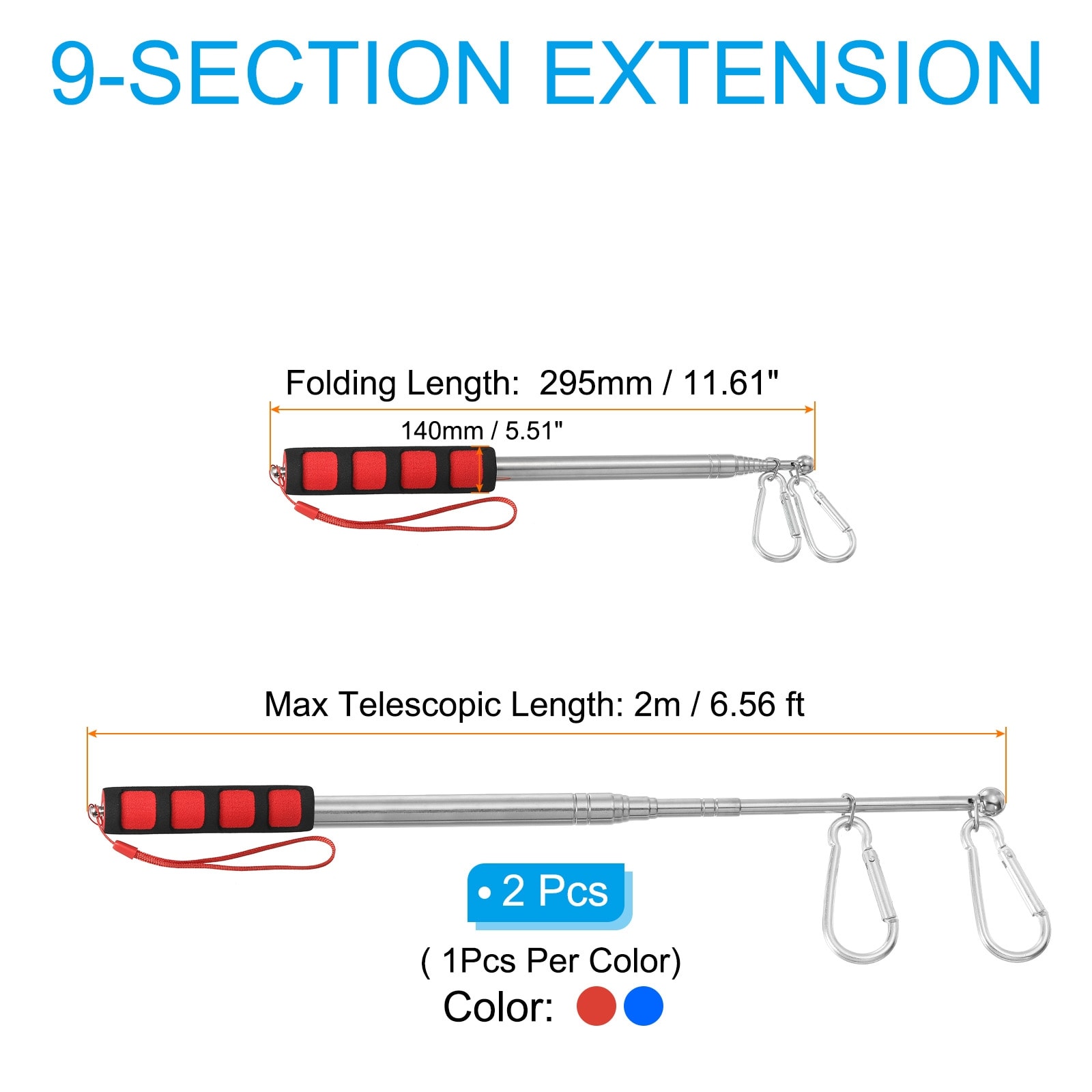Telescopic Handheld Flagpoles Guide Flag Pole with Clips for Tour