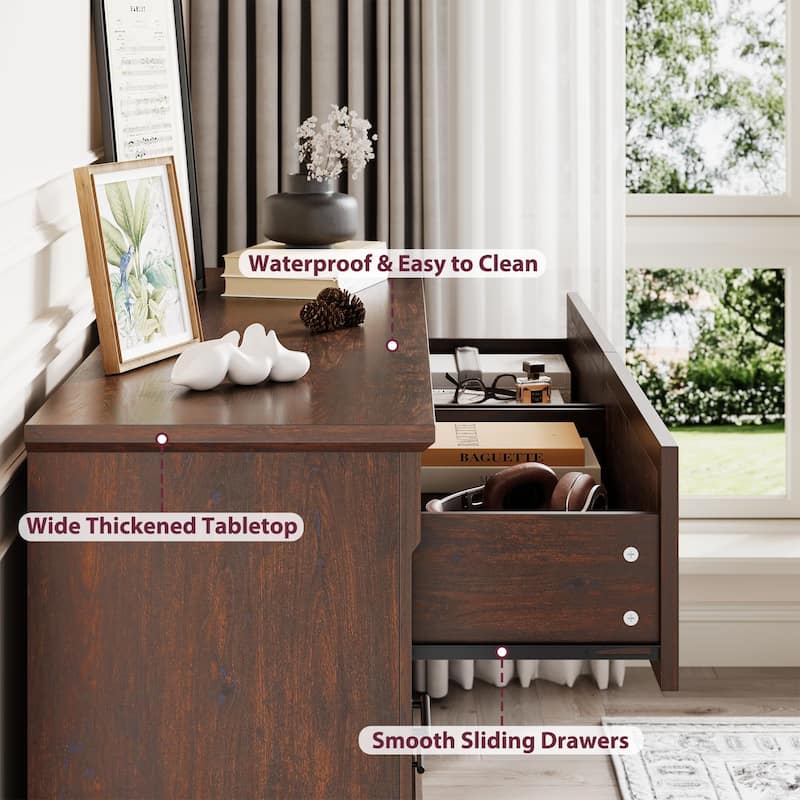 Farmhouse 6 Drawer Dresser for Bedroom, Rustic Chest of Drawers with Metal Handles, Large Double Dresser TV Stand