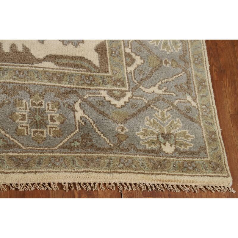 Ivory Oushak Indian Area Rug Handmade Wool Carpet - 8'1"x 9'8"