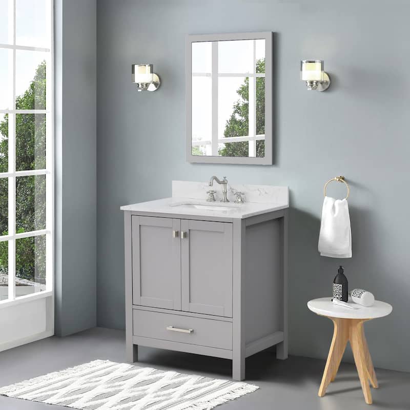 StarrySky 30 inch Undermount Single Sink Bathroom Vanity with Engineered Carrara Marble Top