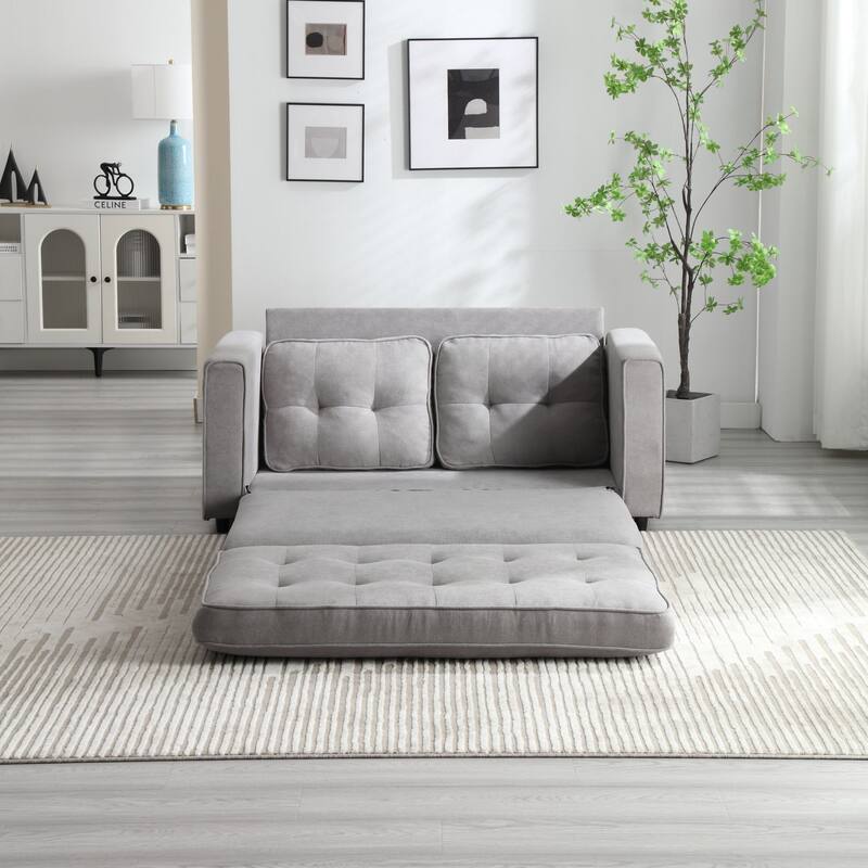Velvet 55" Convertible 3-Fold Loveseat Sofa Bed: Pull-Out Feature, Side Storage Pocket