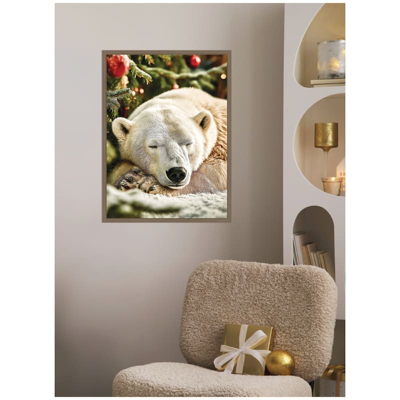 Kate and Laurel Sylvie Framed Canvas Icebear Sleeping Beneath a Christmas Tree by Michael Schauer